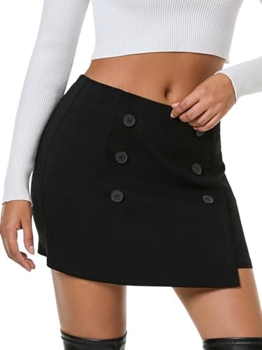 EXLURA Women's High Waist Elastic Plaid Mini Skirt — Black
