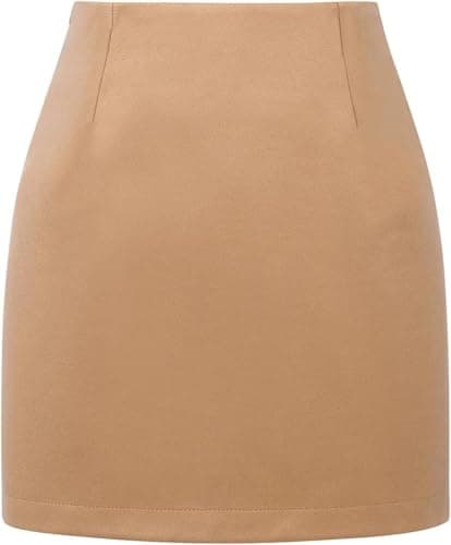 WIFFGO Women's High-Waisted Plaid Wool Mini Skirt — Pure Camel