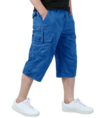 EKLENTSON Men's 3/4 Cargo Shorts with 7 Pockets — Blue