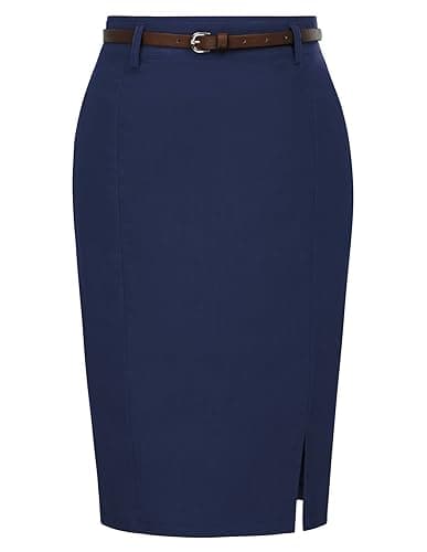 Kate Kasin Women's Bodycon Pencil Skirt with Belt — Navy