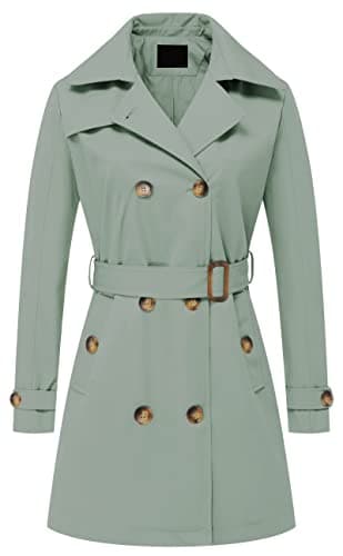 Chrisuno Women's Mid-Length Double Breasted Trench Coat with Hood — Green