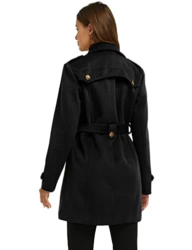 Women's WantdoDouble Breasted Pea Coat Mid-Long Trench Belted Winter
