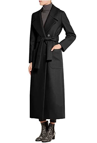 CHARTOU Women's Elegant Wool Blend Double Breasted Overcoat with Belt — Black