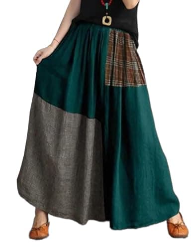 IDEALSANXUN High-Waisted Elastic Color Block Plaid Midi Skirt