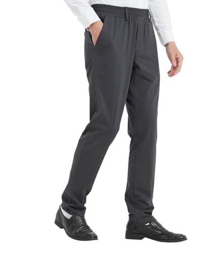 Magnetic Button Elastic Waist Pants for Seniors with High Stretch — Dark Grey
