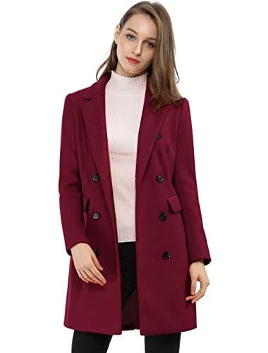 Allegra K Women's Elegant Notched Lapel Winter Trench Coat — Burgundy
