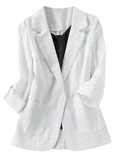 Casual Cotton Linen Blazer Jacket Coat for Women — A White