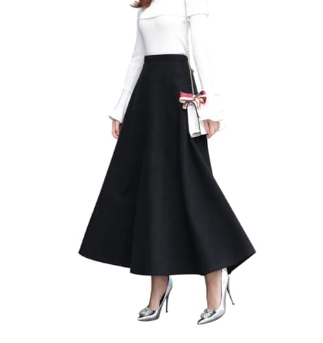 Vintage Wool Plaid Skirt for Women Fall Winter — Black