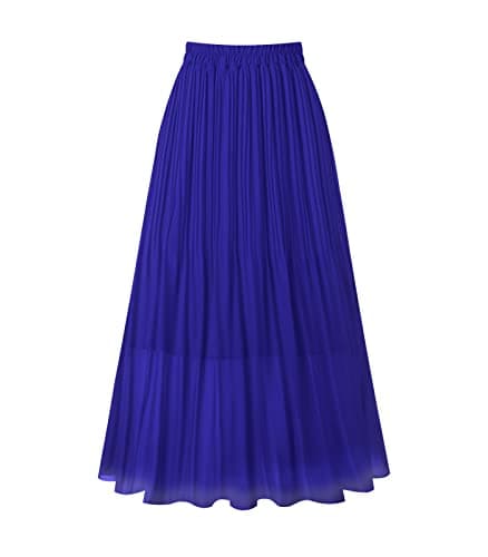 Chic Women's Chiffon Pleated A-Line Midi Skirt — Royal Blue