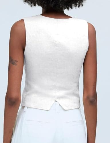 IDEALSANXUN Women's Summer Linen V-Neck Button-Down Suit Vest
