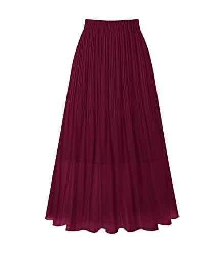 Chic Women's Chiffon Pleated A-Line Midi Skirt — Burgundy