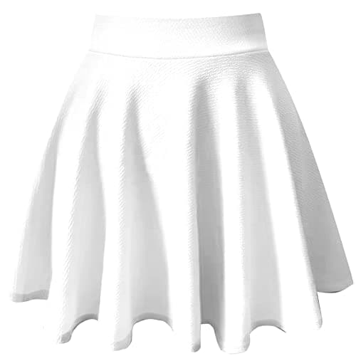 PUKAVT Women's A-Line Mini Flared Stretchy Skater Party Skirt — White
