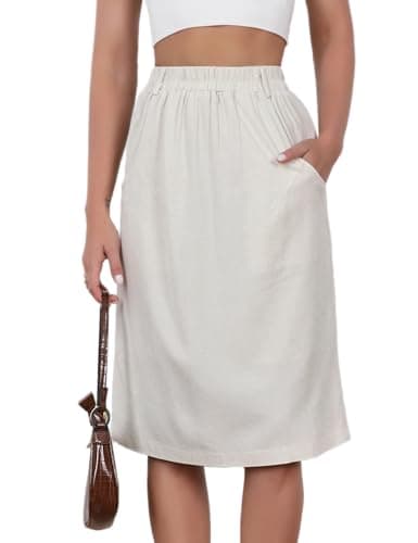 2024 Summer Women's Linen Midi Skirt with Pockets — Beige