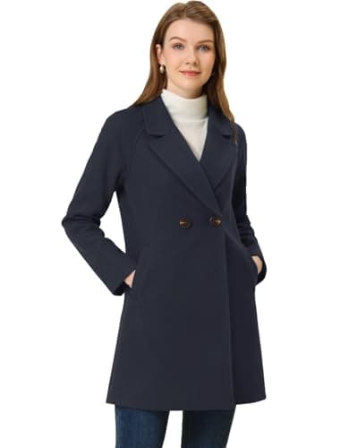 Allegra K Women's Notched Lapel Double Breasted Winter Coats — Blue