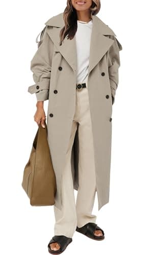 Womens Oversized Long Trench Coat Double Breasted Windproof Belted Overcoat