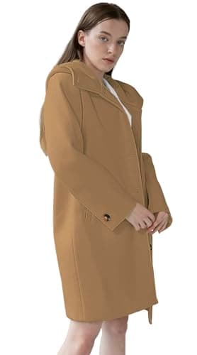 SAUKOLE Women's Wool Blend Pea Coat - Fashion Winter Overcoat with Hood