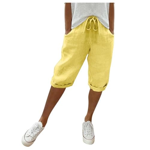 Cotton Linen Bermuda Shorts Elastic Waist Cargo Shorts — 013