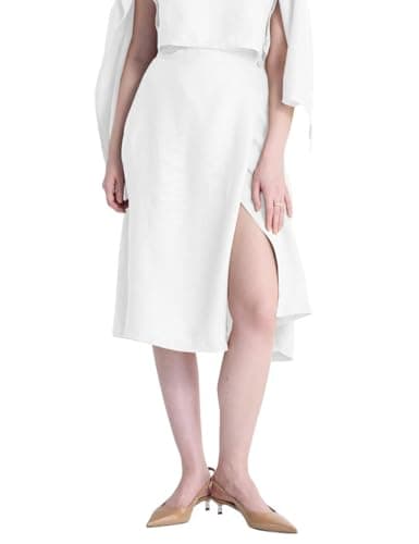 IDEALSANXUN Women's Linen High-Waisted A-Line Midi Skirt with Slit