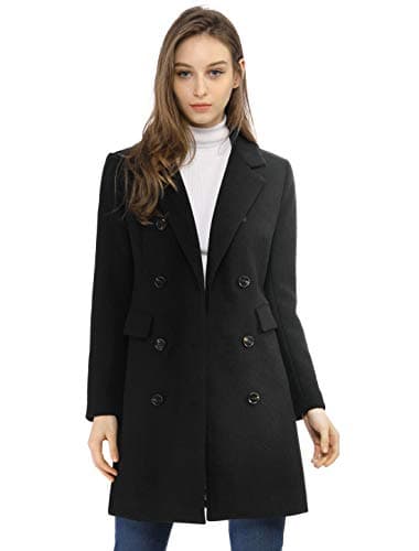 Allegra K Women's Elegant Notched Lapel Winter Trench Coat — Blacks