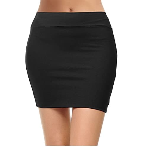 Topdress Women's High Waisted Elastic Pencil Skirts with Slit — Black Mini