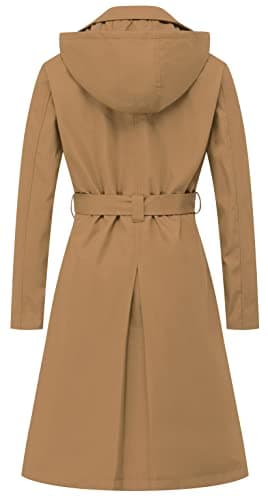 Chrisuno Women's Long Trench Coat with Belt and Hood