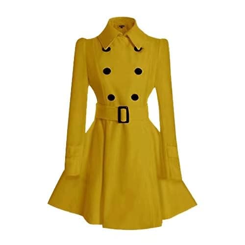 ForeMode Women'sDouble Breasted Wool Pea Coat with Belt Buckle — Yellow2
