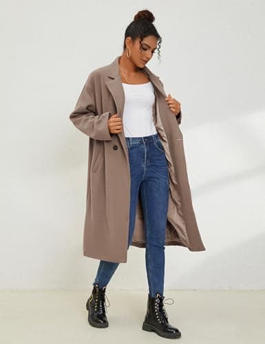 UANEO Women's Oversized Wool Blend Double Breasted Trench Overcoat Winter