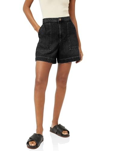 PLNOTME Women's High-Waisted Wide Leg Denim Shorts with Pockets — Black