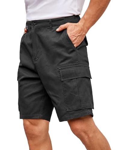 COOFANDY Men's Relaxed Fit Cotton Casual Shorts with Multi Pockets — Black