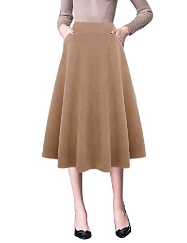 Women's High Waist Wool A-line Midi Skirt — Pure Camel