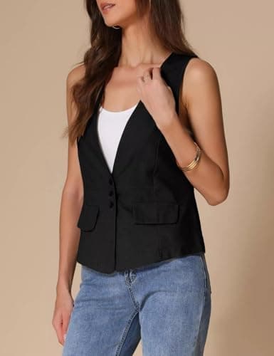 IDEALSANXUN Women's Linen Vest Lightweight Summer Blazer Cardigan Top
