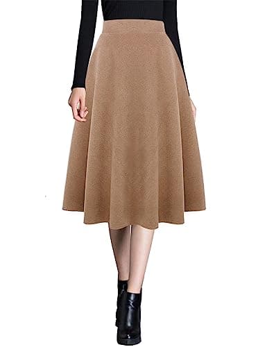 Ylingjun Warm Wool Midi Skirts for Winter Fall — Pure Camel