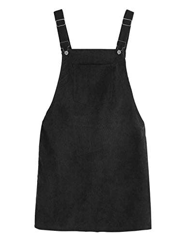 Tanming Women's Corduroy A-Line Cute Pinafore Bib Overall Mini Dress Skirt — Black