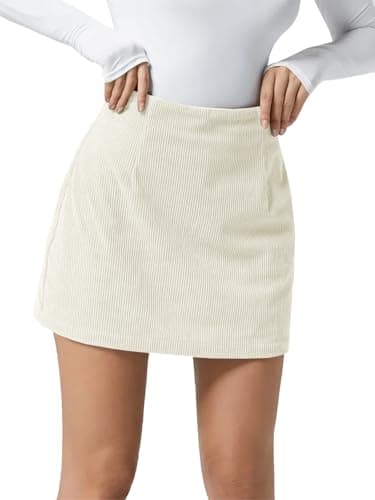Wenrine Women's High Waist Mini Corduroy A-Line Skirt — Beige