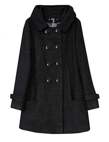 Tanming Women's Warm Double Breasted Wool Pea Coat Jacket with Hood