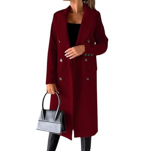 Beko Women's Slim Fit Windproof Trench Coat Wool Blend — X010-wine