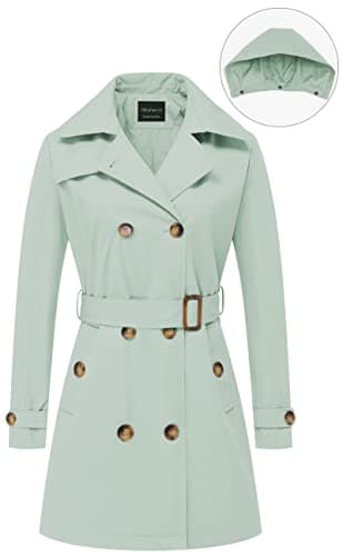 CREATMO Women's Double-Breasted Trench Coat with Hood Outerwear