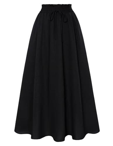 Scarlet Victorian Maxi Skirts for Women Summer Floral Pockets — Black