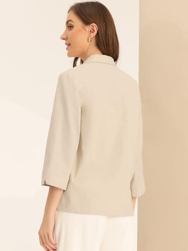 Women's Allegra K Linen Blazer 3/4 Sleeve Notched Collar Office Suit Jacket