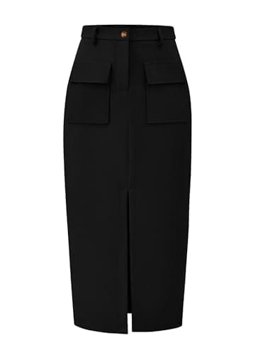 KIRUNDO Women's High-Wasted Cargo Midi Skirt — Black