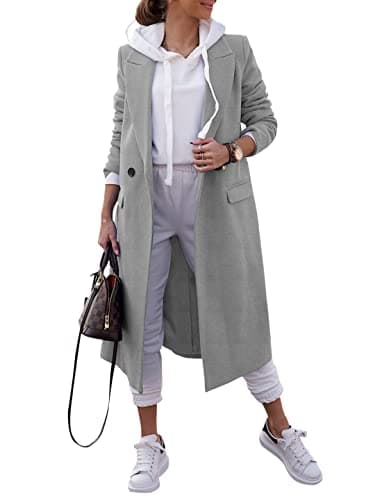Zwurew Women's Double Breasted Pea Coat Wool Blend Winter Jackets — 02 Grey