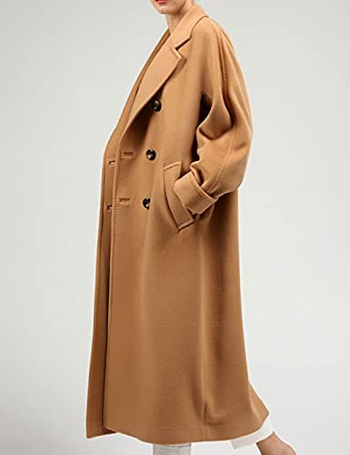 Himosyber Women's Wool Blend Camel Pea Coat with Notched Collar