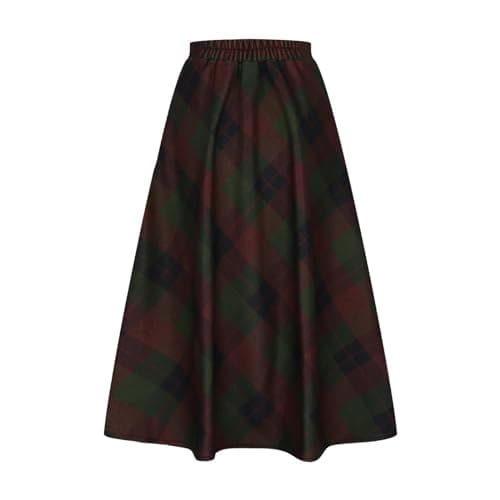 Lpmadey Women's Plaid Wool Flare Skirts Winter Warm Maxi