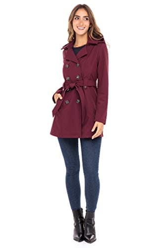 Sebby Collection Women's Soft Shell Trench Coat with Hood