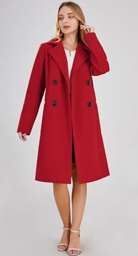 Chou yatou Women's Mid-Long Double Breasted Wool Blend Pea Coat