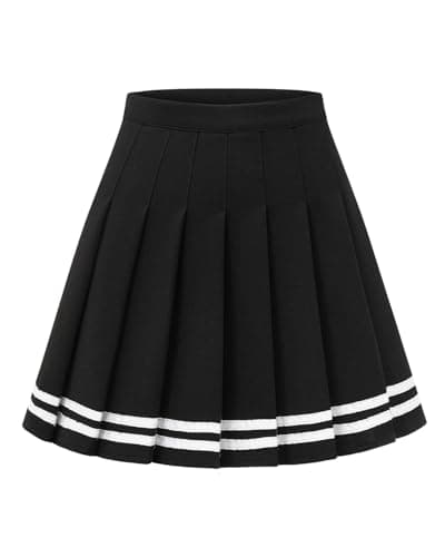 Shestellar Women's Comfortable High-Waist Pleated Mini Skirt — Black White Strip