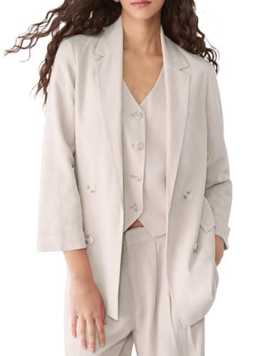 IDEALSANXUN Lightweight Oversized Linen Blazer Suit Jacket — Beige