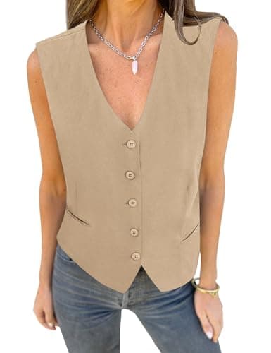 Luvamia Women's Linen Blazer Vest - Fashion Casual Top — Beige