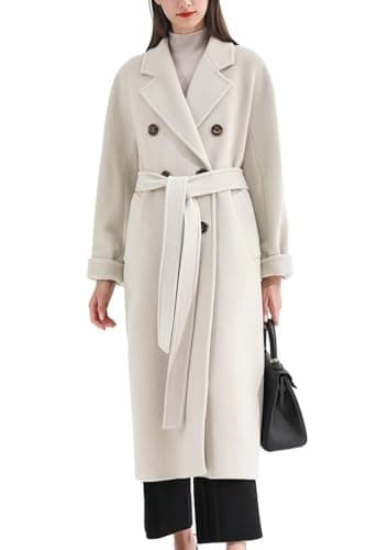 Chouyatou Women's Wool Double Breasted Midi Trench Coat with Belt