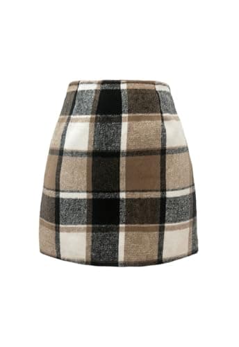 HERBATOMIA Women's Vintage Plaid Mini Pencil Skirt with High Waist Zipper — Khaki Plaid